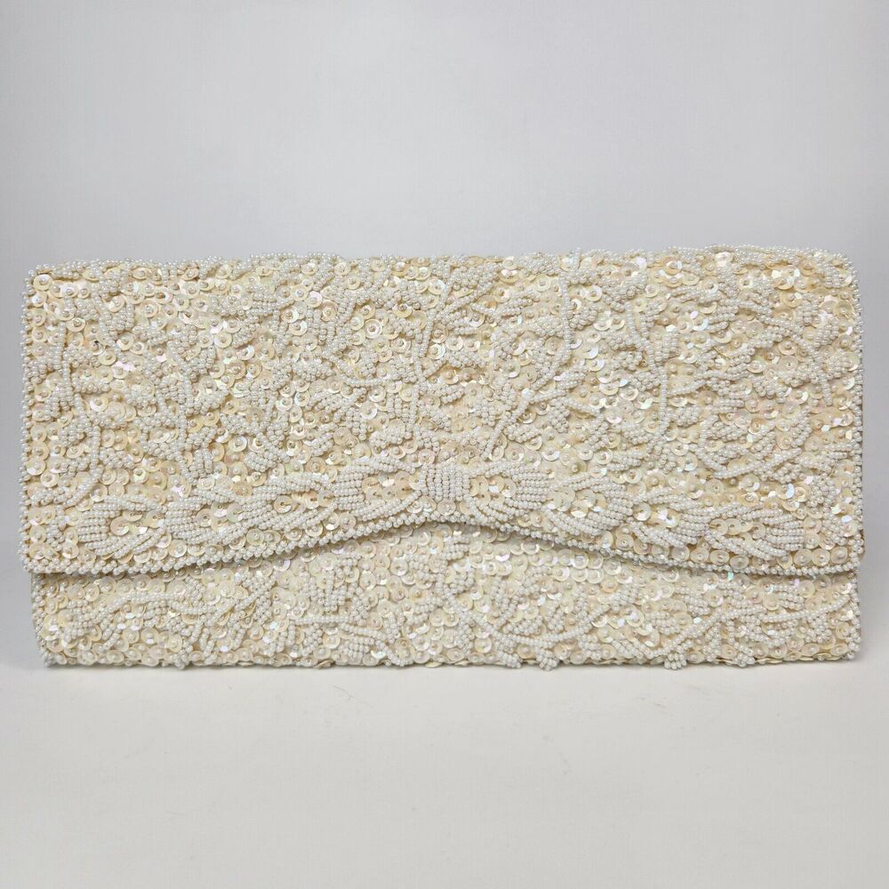 Vtg 50s Embroidered Beaded Sequined Clutch‎ Broadway Retro Glam Modern Royalty